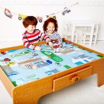 Set trenulet din lemn Big City Train cu masuta de joaca maro